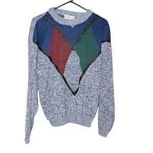 Vintage Urban works size large crew neck acrylic sweater with leather trim